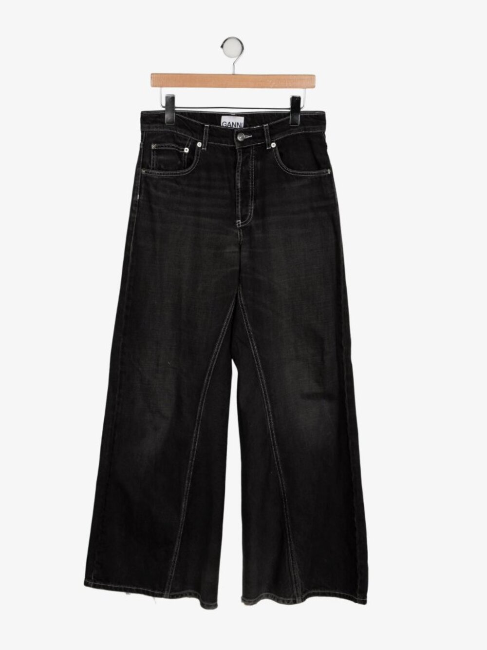 Ganni Charcoal Wide-Leg Distressed Jeans, size 28/32
